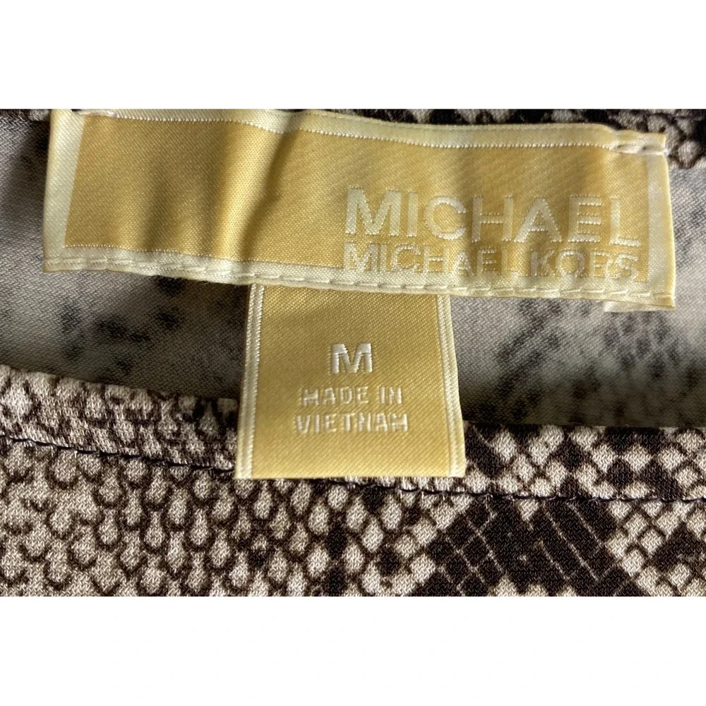 Michael Kors Snakeskin Ruched Side Grommet Dress Tan Brown‎ Short Sleeve Medium